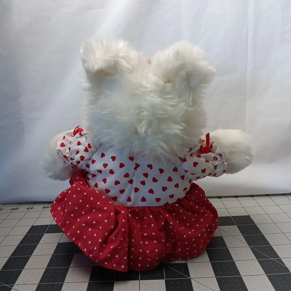 Commonwealth White Puppy Dog Red Hearts Dress and Bow Valentine's Day Plush